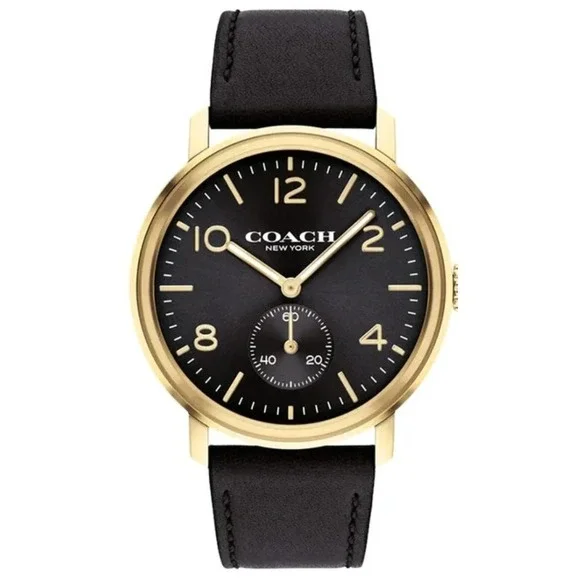 Coach Mens Harrison Watch Gold Tone Black Leather Strap 42mm 14602545 - Picture 1 of 9